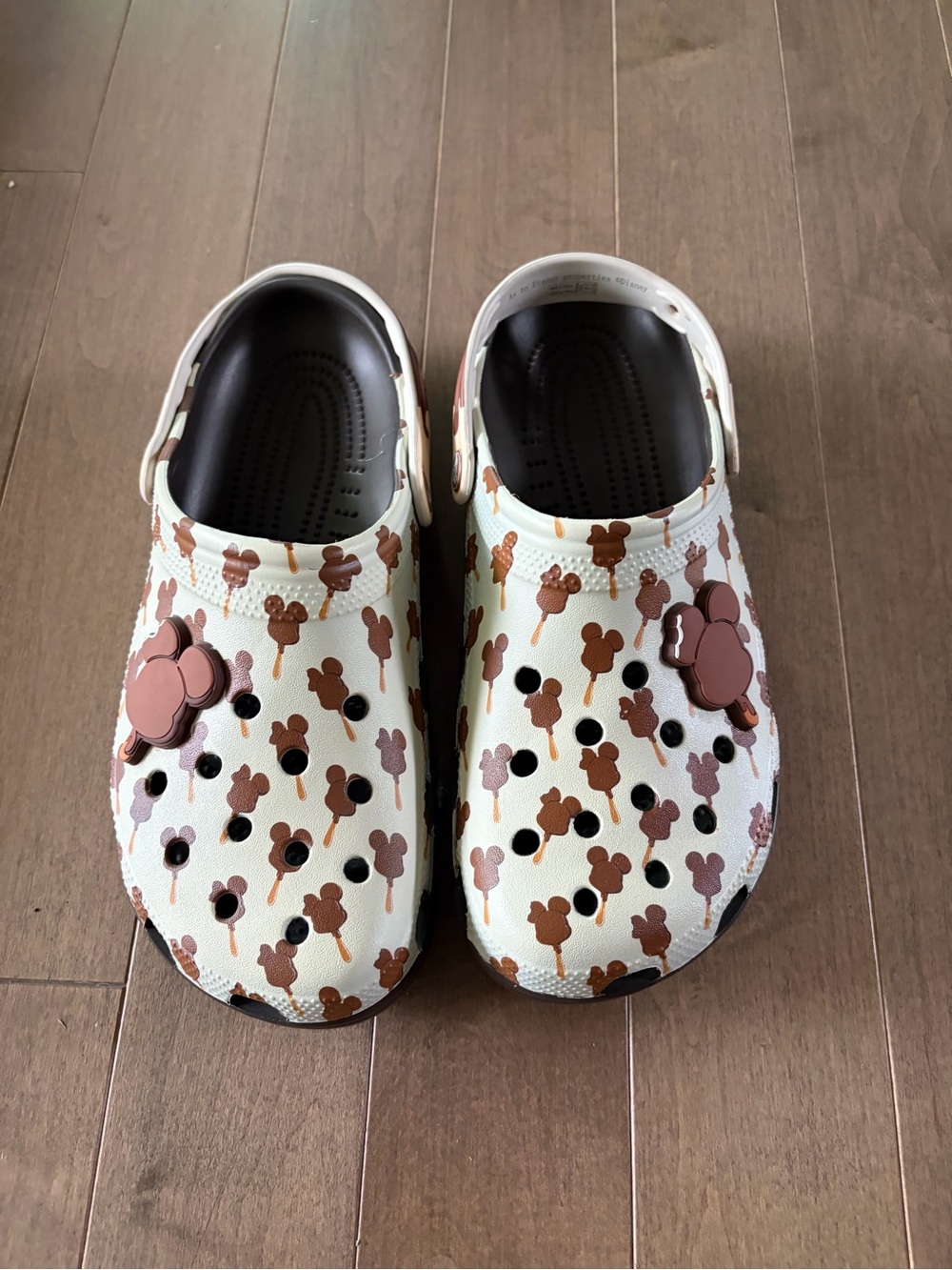 White and Brown Patterned Clogs - Cute Mickey Ice Cream Print new